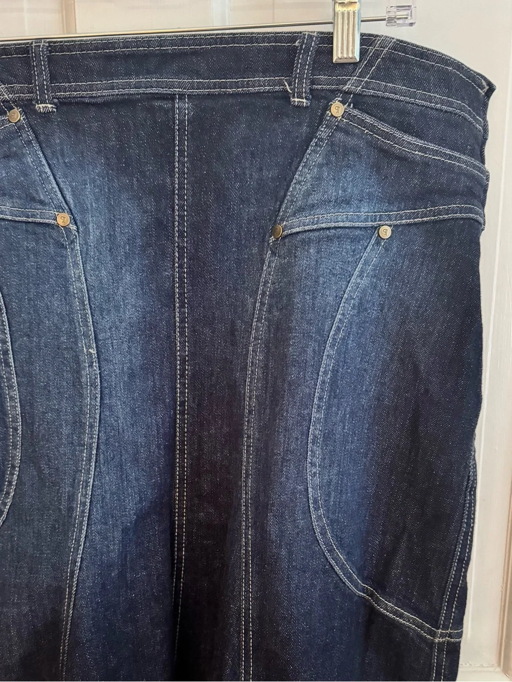 Anthropologie Pilcro Fluted Denim Midi Skirt Dark Wash Western, Women’s 14